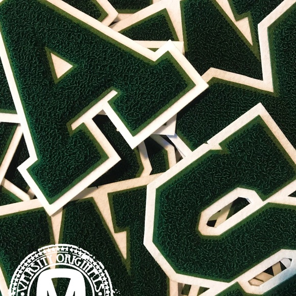 Forest Green/Gold 6” Chenille Varsity Letter Patches / A-Z Available MADE IN USA - Picture 1 of 4